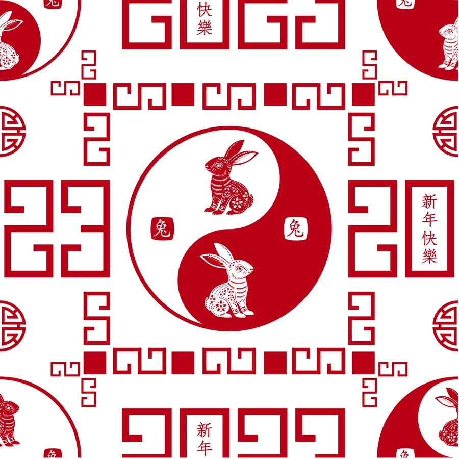 2023兔年新年春节新春平面设计印花无缝背景图案AI矢量设计素材【035】